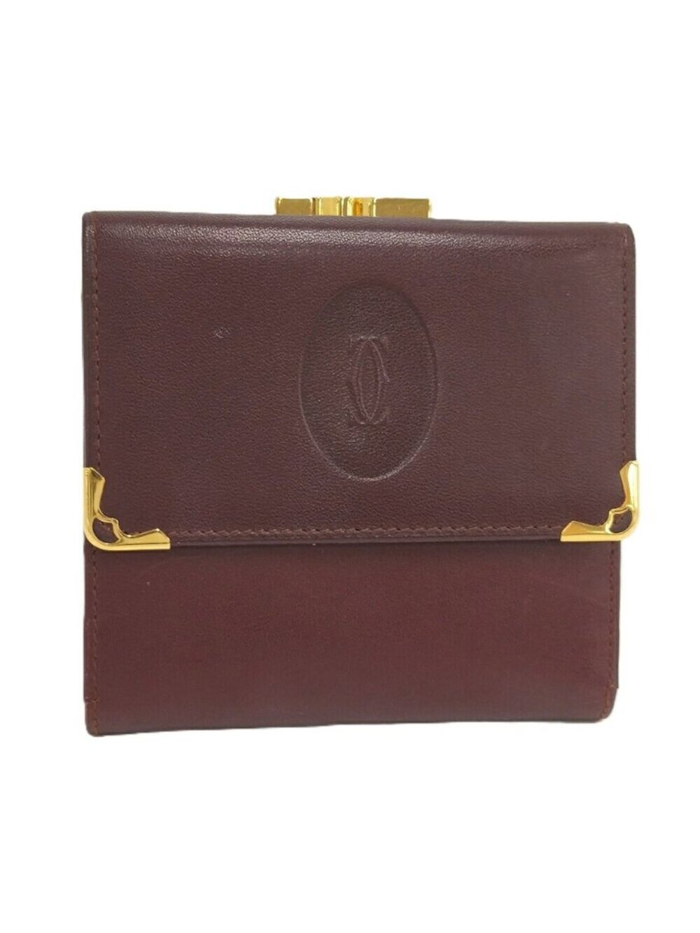 Cartier Bifold Wallet Kiss Lock Must Line Leather Bordeaux
